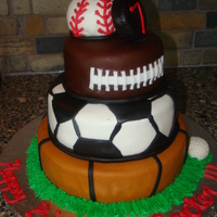 Carter's Sports Birthday Cake A fun way to incorporate all of Carter's favorite sports. All MMF with some buttercream accents. Thanks to audrey0522 for the...