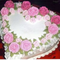 Victorian Just A Little Different SAME CAKE, BUT ROSES PLACED JUST A LITTLE DIFFERENT THAN OTHER CAKE,HEART PAN, BC LEAVES, RUFFLE, BORDER, ROSES DONE WITH CHOC. KISSES...