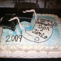 Cimg2089.jpg Vanilla cake with 1/2 chocolate & 1/2 Barvarian cream filling. Iced with Vanilla buttercream. 2 small sqaure cakes w/fondant cap and...