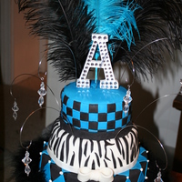 Black And Blue Sweet 16 Cake my 2nd fondant cake to finish! For my daughters sweet 16,, she designed and I created.