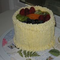 Birthday Cake With Buttercream And Fresh Fruit This is my first cake that someone other than my husband will see. It is for a friend's birthday. 6" tier, butter cake, torted...
