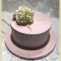 Pink Stencil With Roses And Hydrangeas Gumpaste Roses and Hydrangeas