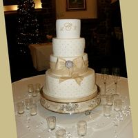 4 Tier Silver Dragees And Champagne Bow-Monogram 