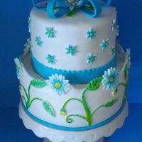 Dsc05507.jpg One of my first cakes for my portfolio. Buttercream with fondant overlay on the bottom. Hand painted flowers and stems.