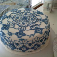 Blue Lace My second attempt at a stencil. Royal icing on fondant