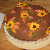 Just A Fall Themed Cake Chocolate BC with Royal icing sunflowers and fondant leaves