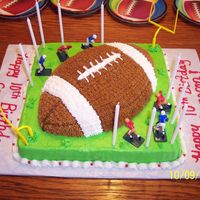 Boys Birthday Cake This is a football cake for a 10 year old boy who loves football. I used the football mold on top of a 11X15 cake. All in buttercream.