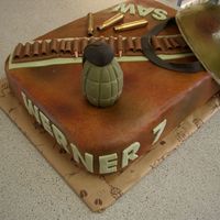 Army Cake for two brothers. Used spraygun on hat and base of cake. Lots of fun!