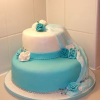 Aqua And White Wedding Cake This is a cake I did on my cake course, it's a dummy cake. TFL