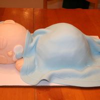 Baby Boy Cake Here is another baby cake. The head is made using the wilton sports ball pan. The body is from the wilton wonder mold pan. Covered in MMF...