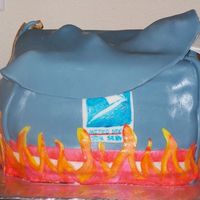 Mailbag Cake Retirement cake for my dad, he was a mailman. Its his mail bag on fire.