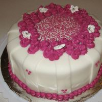 Class 3 Fondant Cake This is my first Class 3 Fondant Cake. Turned out much better than expected. White Fondant, with Raspberry colored Buttercream dot border...