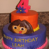 Dairy/egg/nut Free Dora Egg, dairy, & nut free. 6 & 10 inch round. buttercream frosting. Fondant accents.