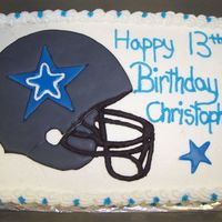 Dallas Cowboy Birthday Cake White cake with pineapple filling. Buttercream icing. Helemet is color flow and stars are made out of fondant. This is the first cake I...