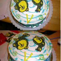 Pisces Fish Cake For my friend's 22nd birthday. She has these pisces fish tattooed on her foot, so I put them on her cake! Chocolate cake with cherry...