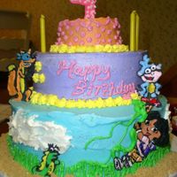 3-Tier Dora Cake 3 tiered Dora cake was requested after seeing the Dora pan cake, but the little girl wanted something different. The sand is brown sugar,...