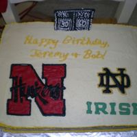 Nebraska-Notre Dame Cake This cake was for two men, one turning 30 who likes Nebraska and one turning 60 who likes Notre Dame (hence the royal icing scoreboard'...