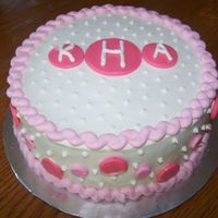 Pink Polka Dot Monogram Cake Welcome baby girl pink polka dot cake with monogram. I'm still new working with fondant. But I am trying to get the hang of it. I...