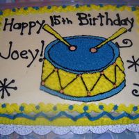 Joey Grinstead's 15 Birthday Drum Cake He's a teenager and loves the drums. His favorite cake flavor is white, and I used all buttercream icing. I used piping gell on wax...