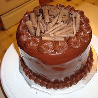 Chocolate, Chocolate, Chocolate Chocolate cake, filling and ganache with curls- very rich!