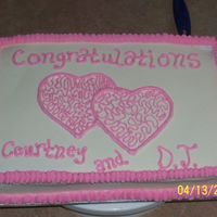Wedding Shower Cake this is a yellow cake w/ buttercream icing...cornelli lace in hearts ( 1st attempt )