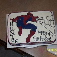 Spiderman This was a birthday cake done for my friends little boys 4th b-day. spidey was free handed from a coloring book cover. Yellow cake with...