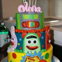 Yo Gabba Gabba 1st birthday cake. lady found picture on web and I went off of it.
