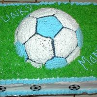 Soccer Cake Did this cake for my granddaughters end of season soccer party. Had problems witht getting smooth icing so I ended up doing the whole top...