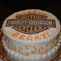 Harley Davidson Cake Buttercream transfer of Harley Davidson Emblem. Still need to practice more :)