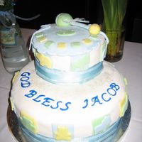 Baptism My first attempt at cake decorating. A special gift for my nephew/godson. An italian sponge cake filled vanilla and chocolate patisserie...