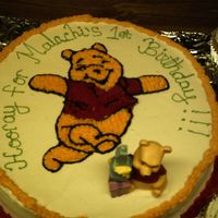 Winnie The Pooh this was a chocolate cake with b/c. I had to free hand winnie.