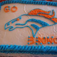 Broncos Cake I made this for a party at my house. I used the piping gel transfer method.