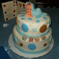 Baby Dots We wanted a cake to match my nephews bedroom decor. The frosting is buttercream and the other is fondant.