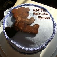 Teddy Bear Birthday Cake For 2 Year Old 2 layer chocolate cake with chocolate BC filling. Purple Dream Whip BC. Teddy Bear is a chocolate transfer using milk and dark chocolate....