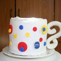 Cup Of Tea 3-6" chocolate cake layers stacked with BC icing and fondant handle and decorations. Filled with peanut butter and chocolate icing. I...