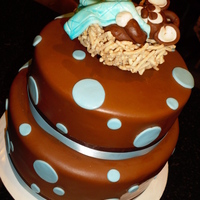 "welcome To Our Nest" Chocolate cake with chocolate buttercream covered in MMF. "Nest" is made of chow mein noodles and white chocolate shaped over a...