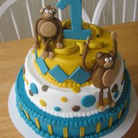Mod Monkeys Monkeys, bananas, diamonds, and #1 are fondant, the rest is buttercream!