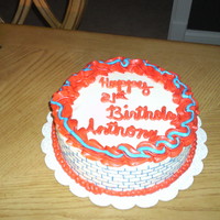 Brick Cake Yellow cake with a brick design.......handpainted each brick in blue.