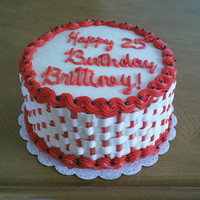Birthday Cake For A Friend This is a strawberry an yellow checkered cake, with a basketweave design....