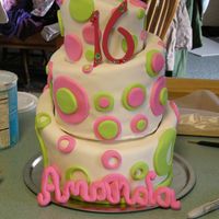 16Th Birthday Cake Topsy turvy cake for my neice's 16th birthday. First topsy turvy and second cake with fondant. This is without the final borders...