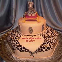 Leopard On A Cushion Birthday cake to a girl who loves leopards. She originally wanted a leopardSHAPED cake but accepted this somewhat disappointed... Its not...