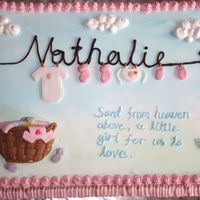 Celebration Cake For Baby Nathalie I adore 'clothes-line' cakes and finally got the chance to do one for my newborn. Fresh cream cake with fondant accents.