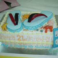 Stepping Into Adulthood A 21st birthday cake for nephew. Impressed many people at the party, especially the ipod and ear phones. Mango cake with fresh cream....