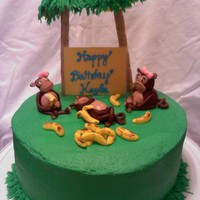 Monkey Cake MMF monkeys and bananas, trees made using Pirouette rolled wafers and mixed drink umbrellas