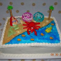 Little Mermaid Oops!! Sebastian is kinda big...looks bigger than Ariel (oh well, it was a learning experience)!! Half-sheet double layer with buttercream...