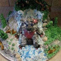 Great Wolf Lodge Water Park daughters great wolf lodge birthday cakewolf going down river on a tube. mostly butter cream with fondant accents(rocks,logs tube)