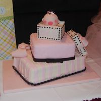 The Greatest Gift Stacked cakes covered and decorated with fondant to make presents. Baby head is made from rice crispy treats and covered with fondant. Top...