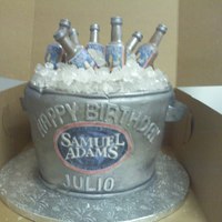 Beer Bucket beer bucket for a birthday party. i thought it should have a little character so i dinged the fondant up a little bit . The ice is rock...