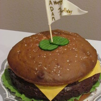 Yum!!!! Birthday Burger for a friend, did red velvet hamburger- he likes his meat rare!!