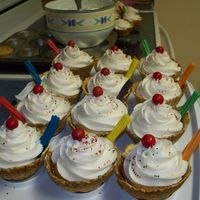 Sundae Cupcakes I made these for my son to take to daycare on his 3rd birthday. I baked cupcakes and then put them into the waffle bowls. The straws are...